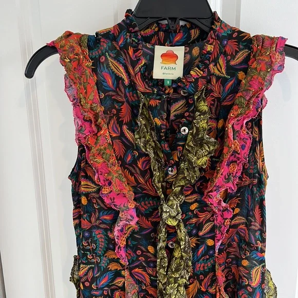 Dresses | Farm Rio Midi Sleeveless Deess With Black Slip | Poshmark